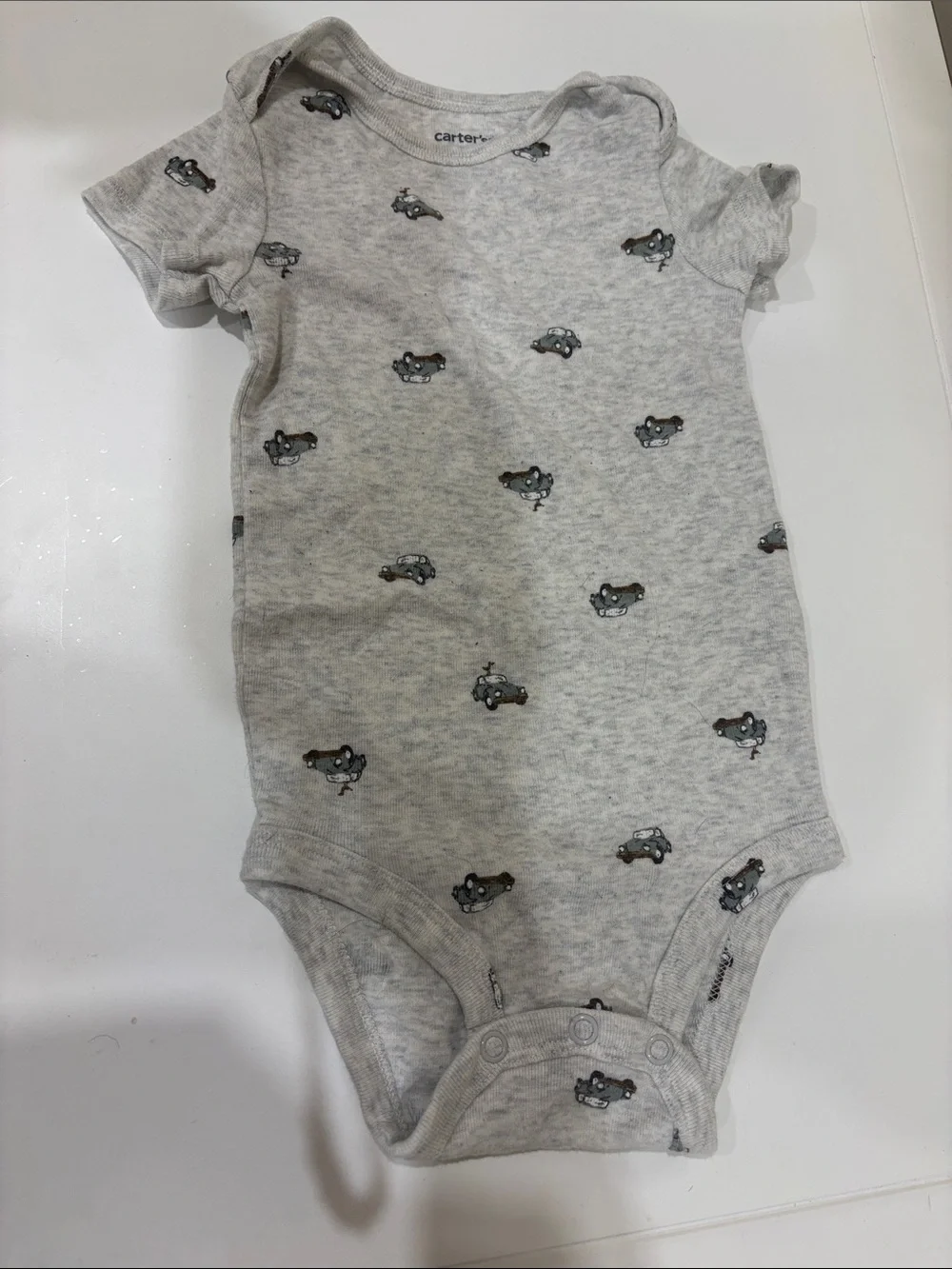 Carter's Light Gray Short-Sleeve Onesie with Tiny Car Motif